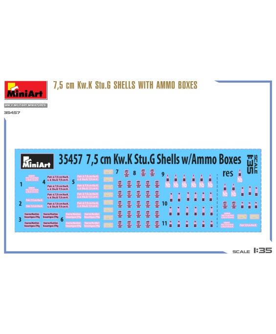 MiniArt 7,5 cm Kw.K Stu.G SHELLS WITH AMMO BOXES 1/35