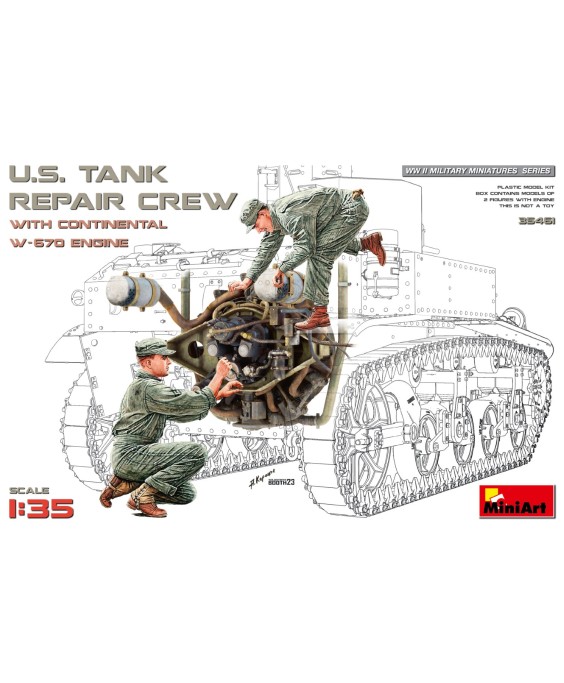 MiniArt U.S. TANK REPAIR CREW WITH CONTINENTAL W-670 ENGINE 1/35
