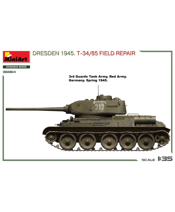 MiniArt DRESDEN 1945. T-34/85 FIELD REPAIR. BIG SET 1/35