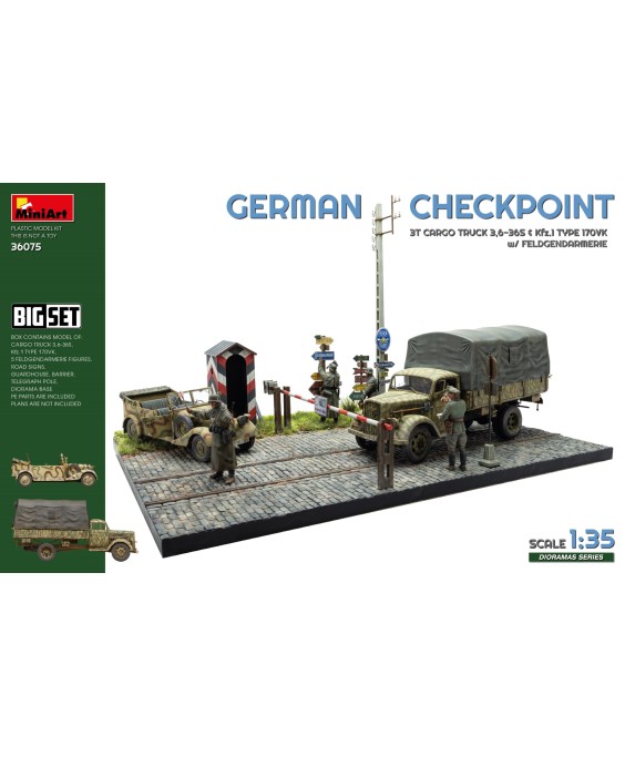 MiniArt GERMAN CHECKPOINT. 3T Cargo Truck 3,6-36S & Kfz.1 Type 170VK w/ Feldgendarmerie. BIG SET 1/35