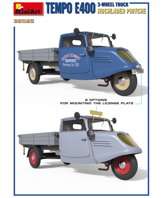 MiniArt modelis TEMPO E400 HOCHLADER PRITSCHE 3-WHEEL TRUCK 1/35