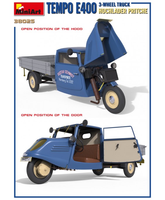 MiniArt modelis TEMPO E400 HOCHLADER PRITSCHE 3-WHEEL TRUCK 1/35