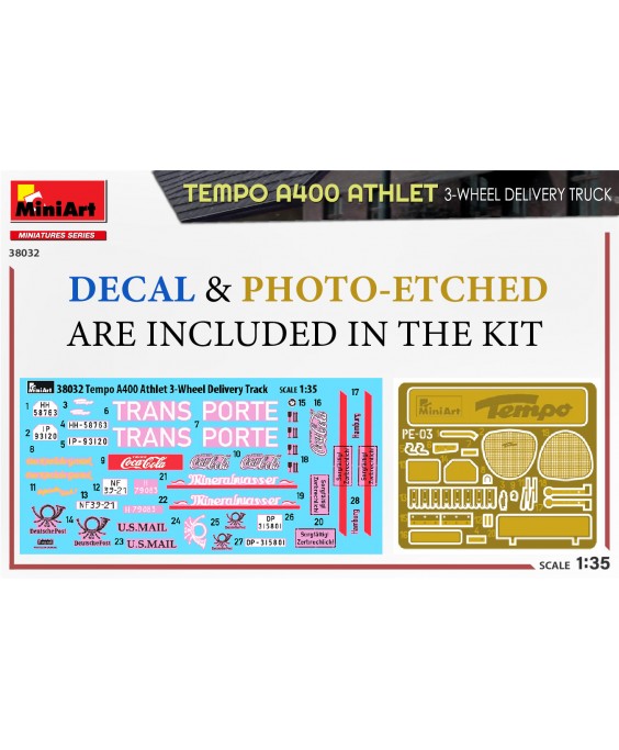 MiniArt modelis TEMPO A400 ATHLET 3-WHEEL DELIVERY TRUCK 1/35