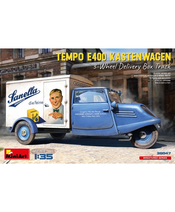 MiniArt modelis TEMPO E400 KASTENWAGEN 3-WHEEL DELIVERY BOX TRACK 1/35
