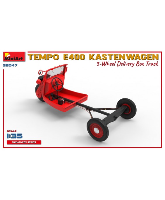 MiniArt modelis TEMPO E400 KASTENWAGEN 3-WHEEL DELIVERY BOX TRACK 1/35