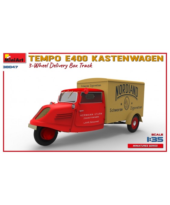MiniArt modelis TEMPO E400 KASTENWAGEN 3-WHEEL DELIVERY BOX TRACK 1/35