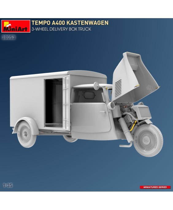 MiniArt modelis Tempo A400 Kastenwagen 3-Wheel Delivery Box Truck 1/35