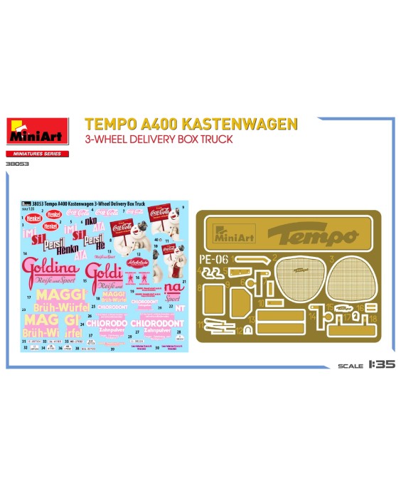 MiniArt modelis Tempo A400 Kastenwagen 3-Wheel Delivery Box Truck 1/35