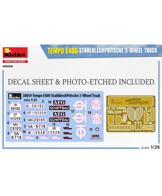 MiniArt modelis Tempo E400 Stahlblechpritsche 3- wheel truck 1/35