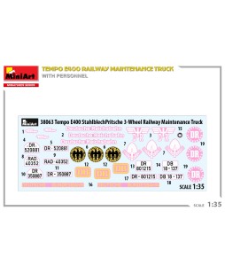 MiniArt modelis TEMPO E400 RAILWAY MAINTENANCE TRUCK WITH PERSONNEL 1/35