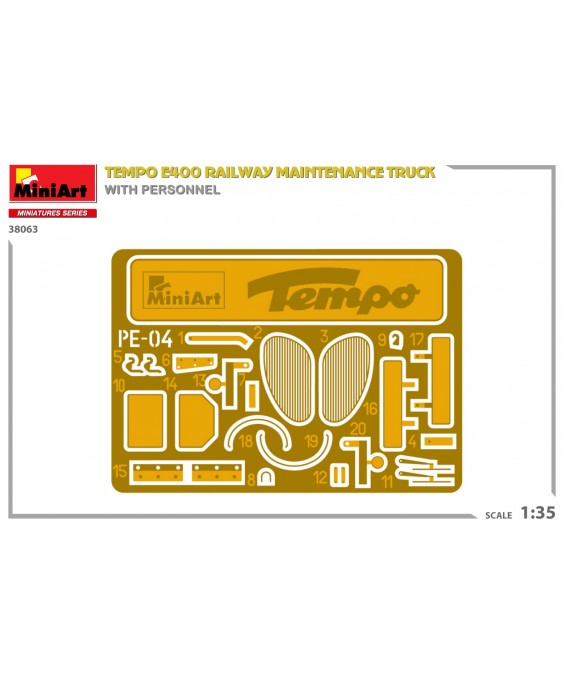 MiniArt modelis TEMPO E400 RAILWAY MAINTENANCE TRUCK WITH PERSONNEL 1/35