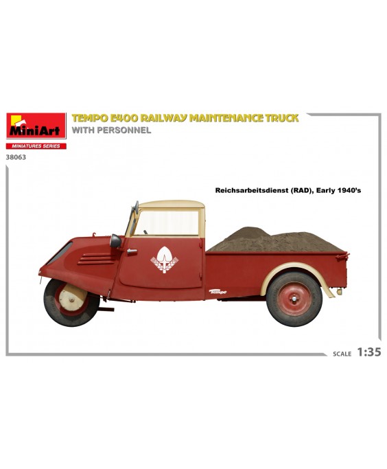 MiniArt modelis TEMPO E400 RAILWAY MAINTENANCE TRUCK WITH PERSONNEL 1/35