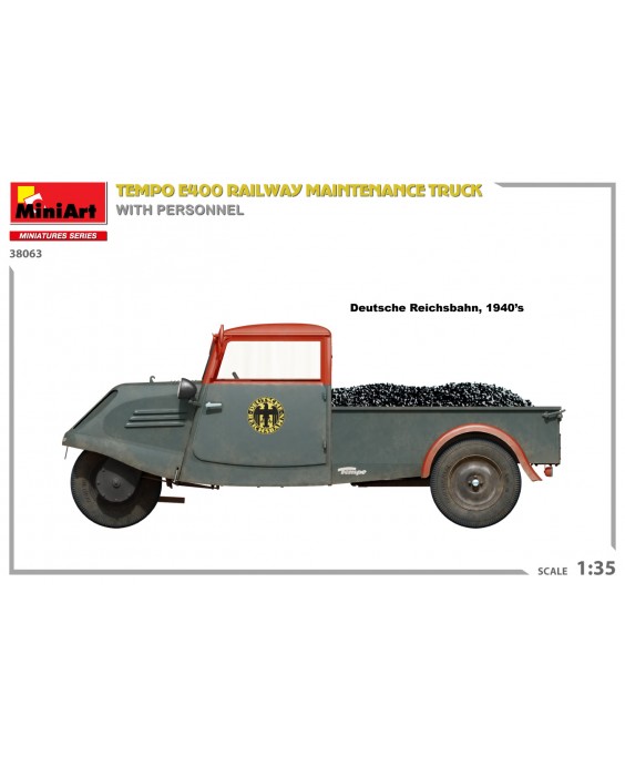 MiniArt modelis TEMPO E400 RAILWAY MAINTENANCE TRUCK WITH PERSONNEL 1/35