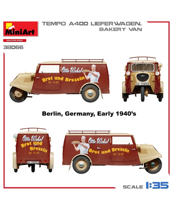 MiniArt modelis TEMPO A400 LIEFERWAGEN. BAKERY VAN 1/35