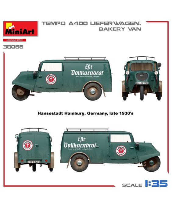MiniArt modelis TEMPO A400 LIEFERWAGEN. BAKERY VAN 1/35