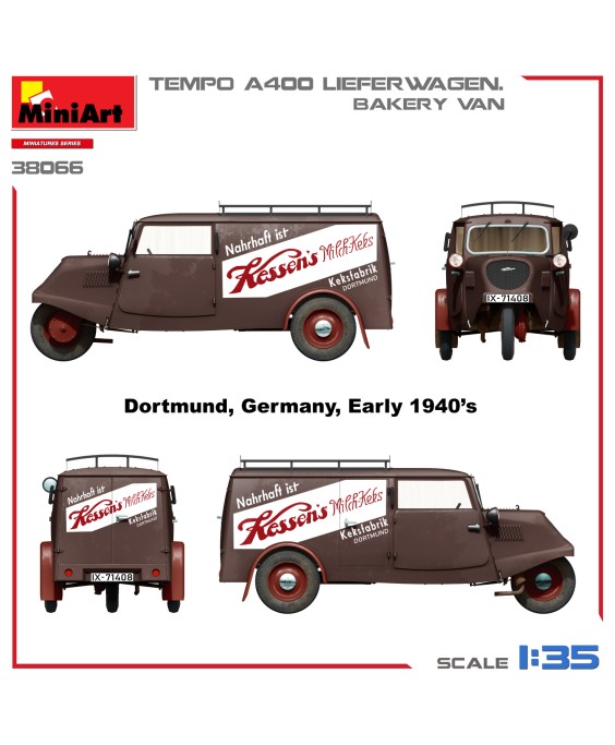MiniArt modelis TEMPO A400 LIEFERWAGEN. BAKERY VAN 1/35