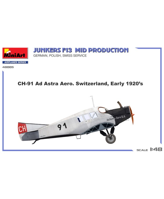 MiniArt Junkers F13. Mid Prod. German, Polish, Swiss Service 1/48