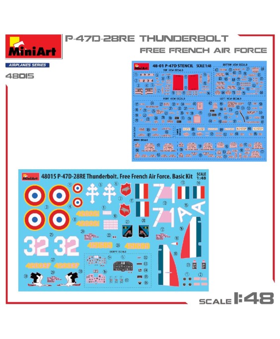 MiniArt modelis P-47D-28RE THUNDERBOLT. FREE FRENCH AIR FORCE 1/48