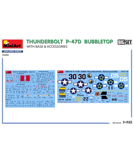 MiniArt THUNDERBOLT P-47D BUBBLETOP WITH BASE & ACCESSORIES. BIG SET 1/48