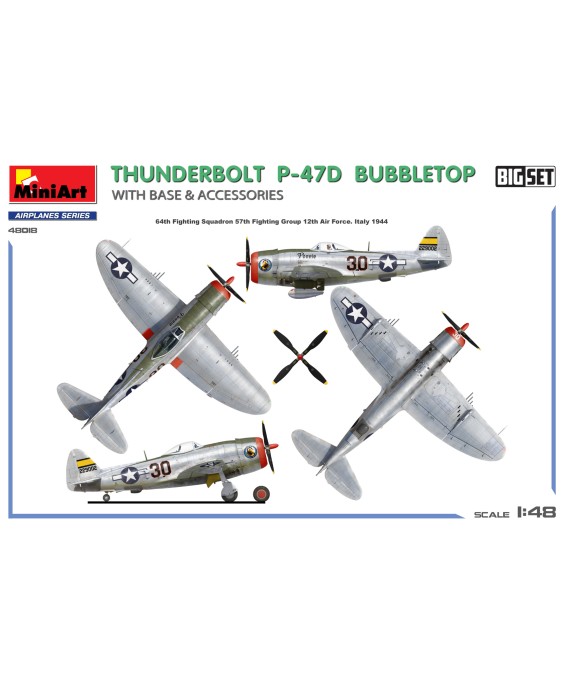 MiniArt THUNDERBOLT P-47D BUBBLETOP WITH BASE & ACCESSORIES. BIG SET 1/48