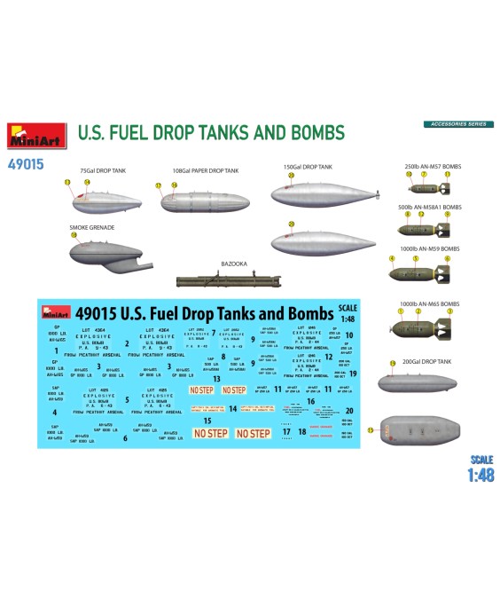 MiniArt U.S. FUEL DROP TANKS AND BOMBS 1/48