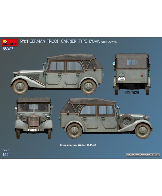 MiniArt Kfz.1 GERMAN TROOP CARRIER TYPE 170VK WITH CANVAS 1/35