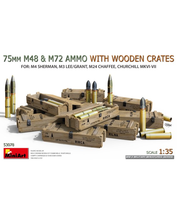 MiniArt 75mm M48 & M72 AMMO w/WOODEN CRATES 1/35