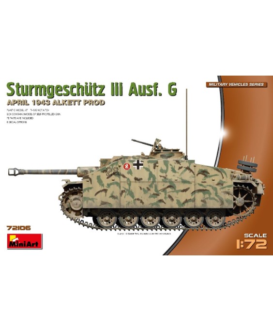 MiniArt modelis STURMGESCHUTZ III AUSF. G, APRIL 1943 ALKETT PROD. 1/72