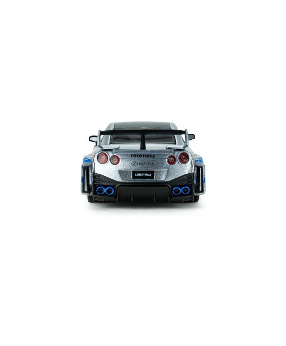 SOLIDO - Nissan GT-R (R35) LIBERTY WALK SILHOUETTE SILVER AND BLUE STRIPES 2020, 1/43
