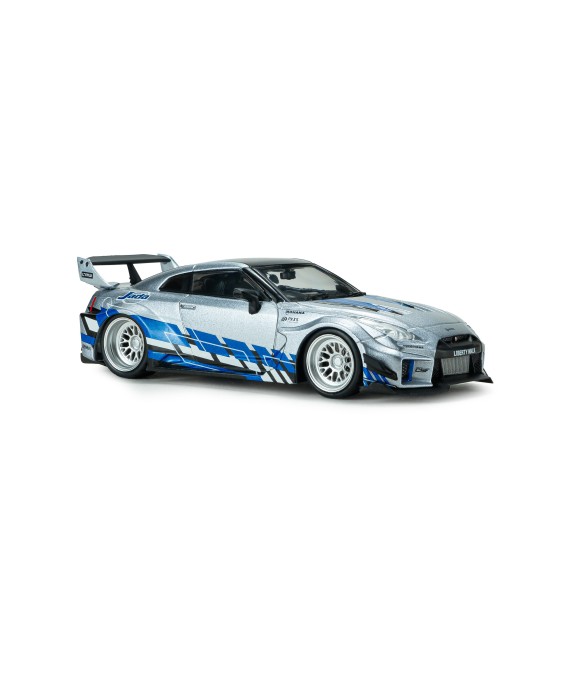 SOLIDO - Nissan GT-R (R35) LIBERTY WALK SILHOUETTE SILVER AND BLUE STRIPES 2020, 1/43