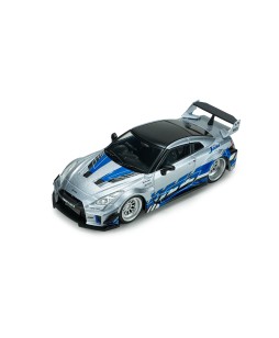 SOLIDO - Nissan GT-R (R35) LIBERTY WALK SILHOUETTE SILVER AND BLUE STRIPES 2020, 1/43