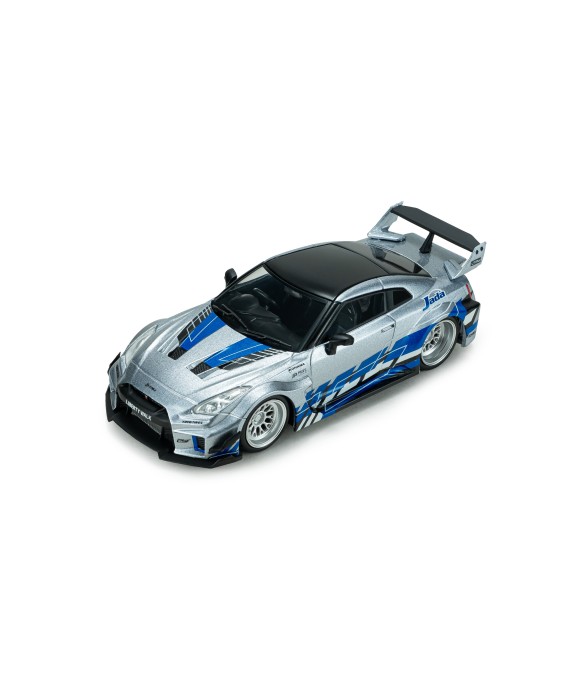 SOLIDO - Nissan GT-R (R35) LIBERTY WALK SILHOUETTE SILVER AND BLUE STRIPES 2020, 1/43