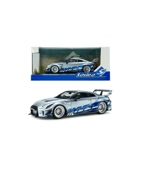 SOLIDO - Nissan GT-R (R35) LIBERTY WALK SILHOUETTE SILVER AND BLUE STRIPES 2020, 1/43