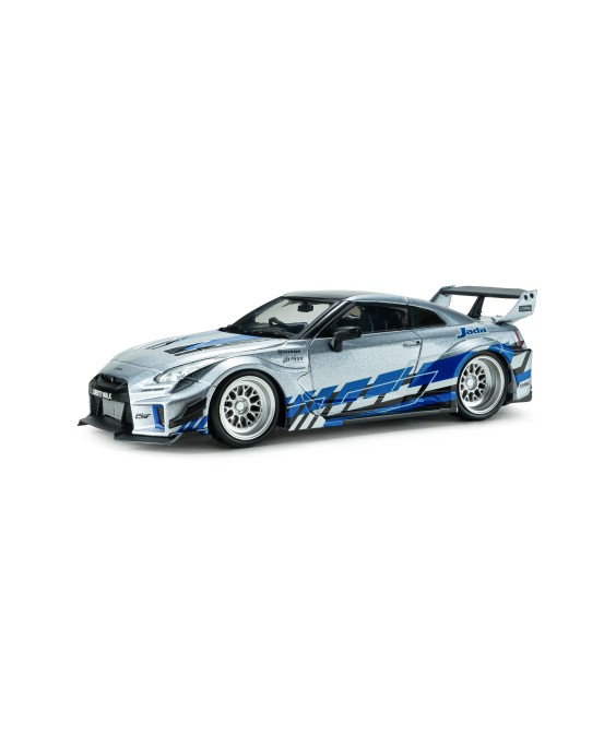 SOLIDO - Nissan GT-R (R35) LIBERTY WALK SILHOUETTE SILVER AND BLUE STRIPES 2020, 1/43